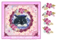 8x8 Black and White cat card topper with decoupage