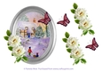 Winter cottages with flowers and butterflies decoupage
