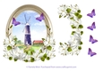 WIndmill with flowers and butterflies decoupage