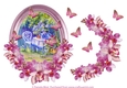 Tea in the garden with flowers and butterflies decoupage