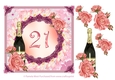 21st Birthday or anniversary card with roses and Champagne bottle decoupage