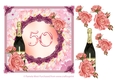 50th Birthday or anniversary card with roses and Champagne bottle decoupage