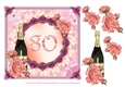 80th Birthday or anniversary card with roses and Champagne bottle decoupage