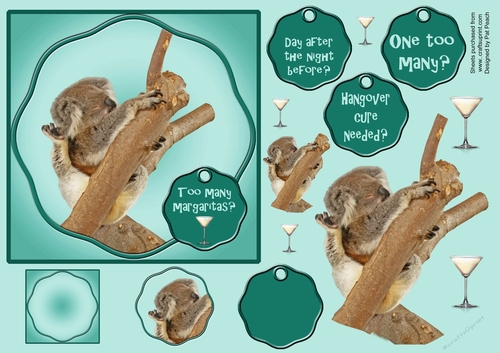 One too many Koala, 6 square, teal, cocktail