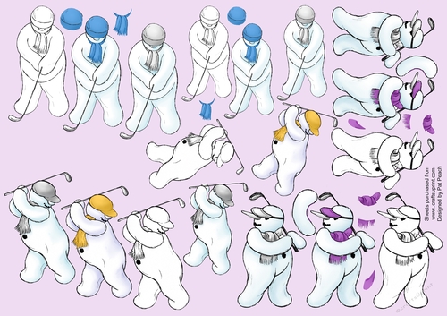 Golfing Snowman, 3 poses, 2 sizes, 3 colour variations per pose, can be decoupaged