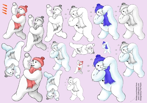 Snowman, Playing snowballs, 2 poses, 2 sizes, 3 colour variations per pose, can be decoupaged