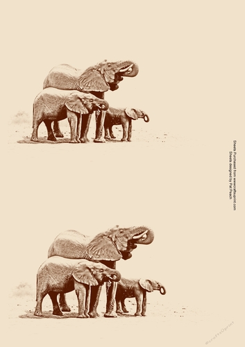 Elephants at the waterhole - sepia - makes 2 cards