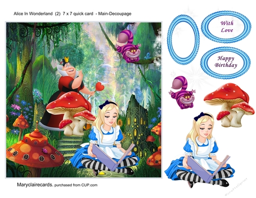 Alice In Wonderland (2)7 x 7 quick card with decoupage
