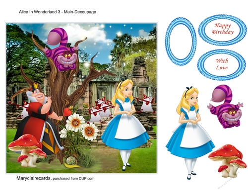 Alice In Wonderland (3)7 x 7 quick card with decoupage