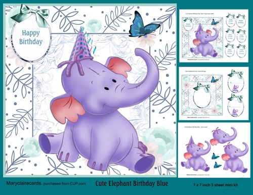 Cute Elephant Birthday Blue