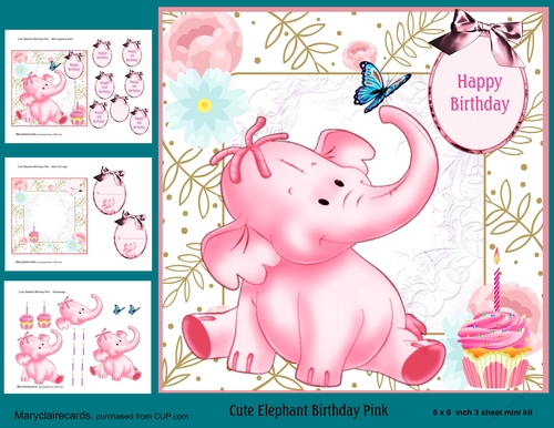 Cute Elephant Birthday Pink