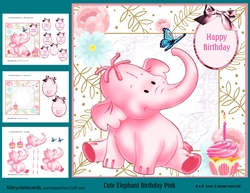 Cute Elephant Birthday Pink