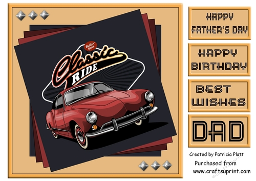 Classic Car #1 8x8 Fathers Day or Birthday Card topper