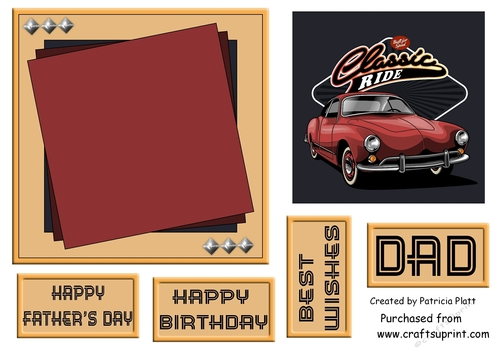6x6 Classic Car Fathers day or Birthday Card Topper