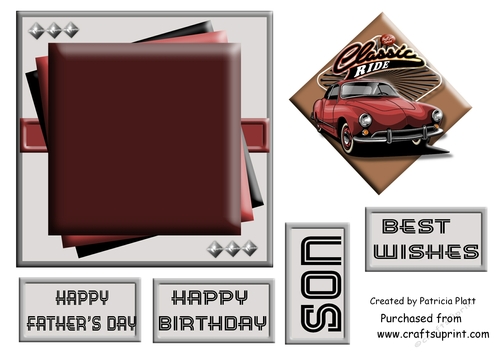 Classic Car #2 6x6 Fathers day or Birthday Card Topper