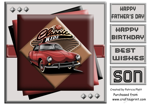Classic Car #2 8x8 Fathers day or Birthday Card Topper