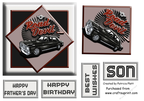 #3 Classic Car 6x6 Fathers day or Birthday Card