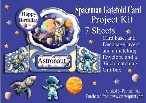 Spaceman/Astronaut Gatefold card, Envelope and 3 inch Box Project Kit