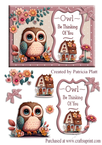 Owl Always Be Thinking of You Decoupage Card Topper 5x7