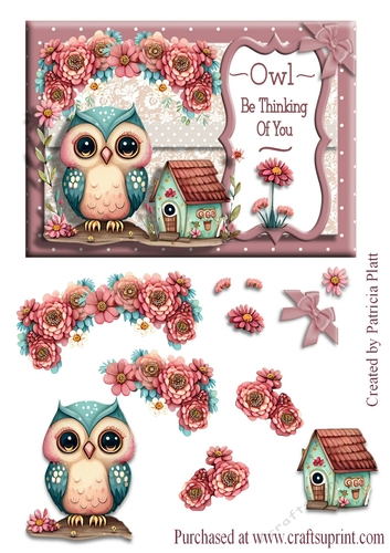 Owl Be Thinking Of You #2 Decoupage Card Topper 5x7