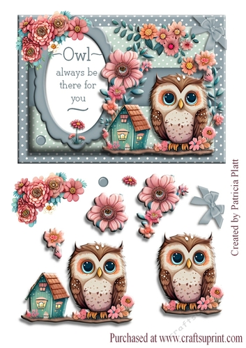 Owl Always Be There for You #3 Decoupage Card Topper 5x7
