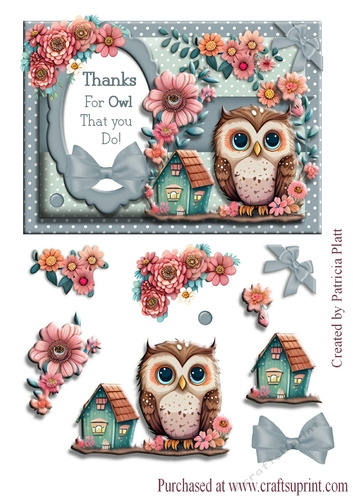Thanks For Owl That You Do Decoupage Card Topper 5x7