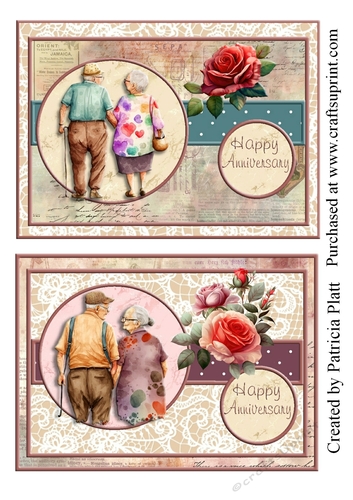 Happy Anniversary Old Couple and Roses Toppers