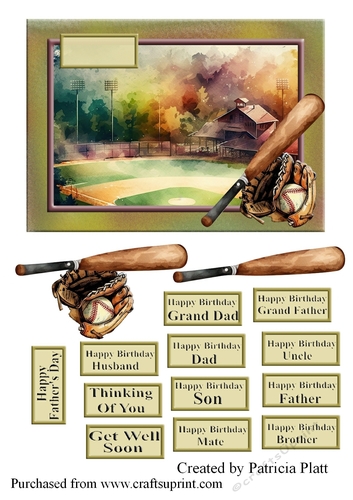 Baseball 5x7 Decopage Quick Cut Topper #1