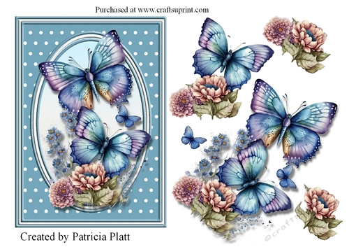 Blue Butterflies Decoupage 5x7 card topper