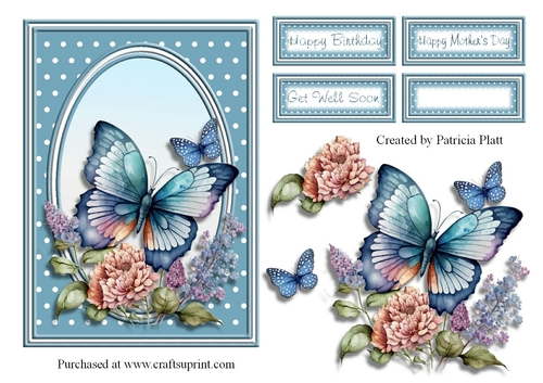 Blue Butterflies Decoupage 5x7 card topper #2