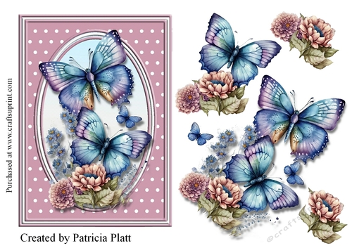 Blue Butterflies Decoupage 5x7 card topper #4