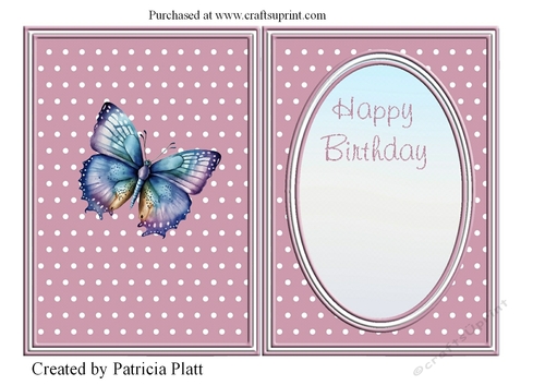Blue Butterflies Insert#6 Happy Birthday Pink/lavendar background