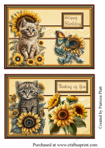Two Quick Sunflowers And Cats Toppers Happy Birthday and Thinking of You