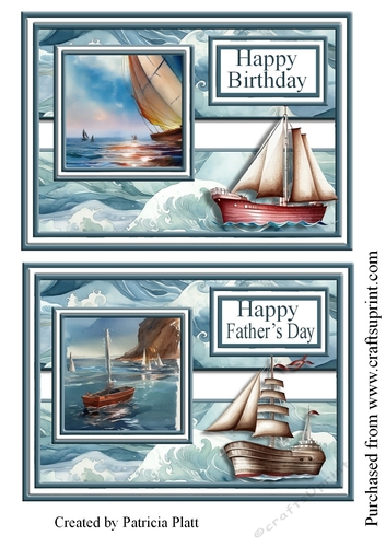 5x7 Happy Birthday and Happy Fathers day Sailing Toppers