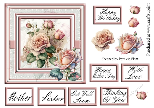 Pink Roses 6x6 Card topper