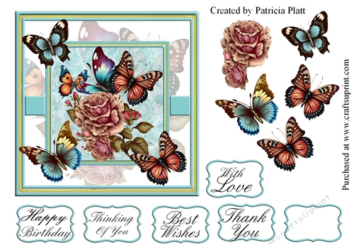 Butterflies and Roses 6x6 topper