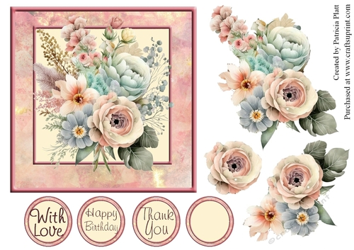 Pink And Blue Floral 6x6 Topper