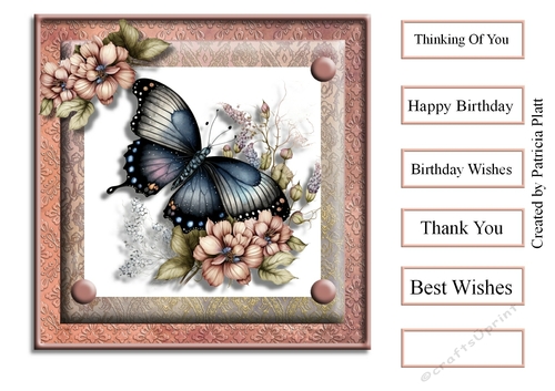 Pink with Black Butterfly 7x7 Quick card topper