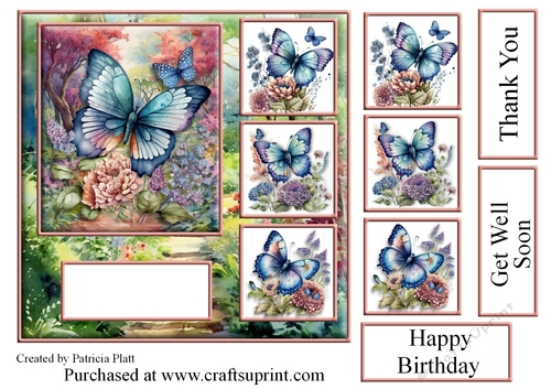 7x7 Blue Butterflies Floral Path