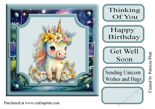 7x7 Cute Baby Unicorn #3 Toppper