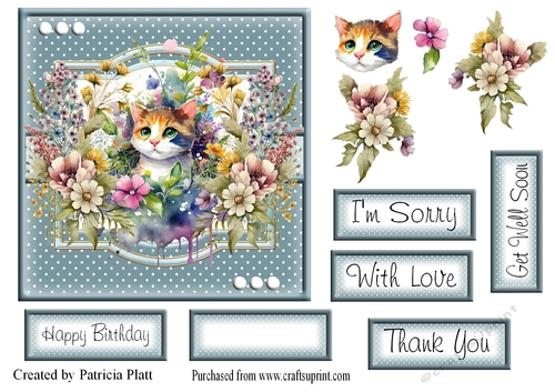 6x6 Cat and flowers #1