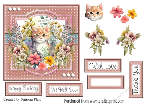 6x6 Cat and Flowers #4