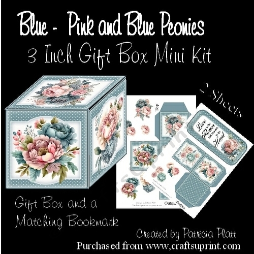 Blue -  Pink and Blue Peonies 3 Inch Gift Box Mini Kit