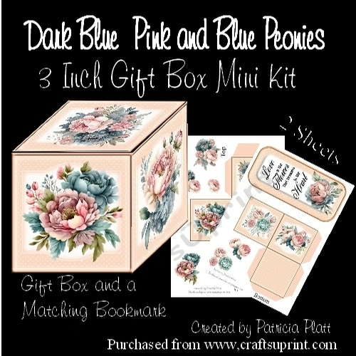 Light Pink -  Pink and Blue Peonies 3 Inch Gift Box Mini Kit