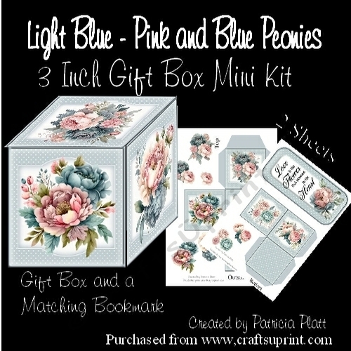 Light Blue -  Pink and Blue Peonies 3 Inch Gift Box Mini Kit
