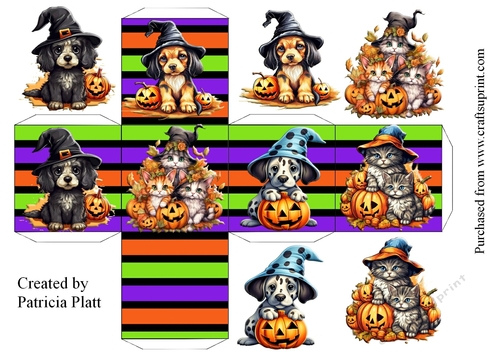 Cute Halloween Puppies and Kittens 2.5 inch Square box #1