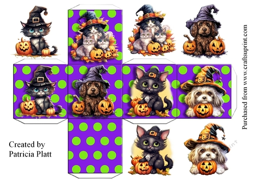 Cute Halloween Puppies and Kittens 2.5 inch Square box #2