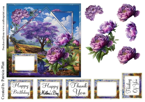 Jaracanda and Peonies square topper