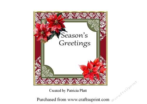 Christmas Red Poinsettias Seasons Greetings Insert