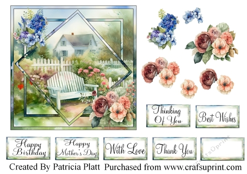 Square in Squares Garden Bench Card Topper for various Occasions